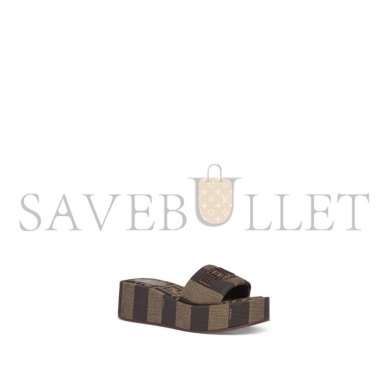 FENDI SUNSHINE BROWN FABRIC FLATFORM SLIDES 8R8515AORHF1P95